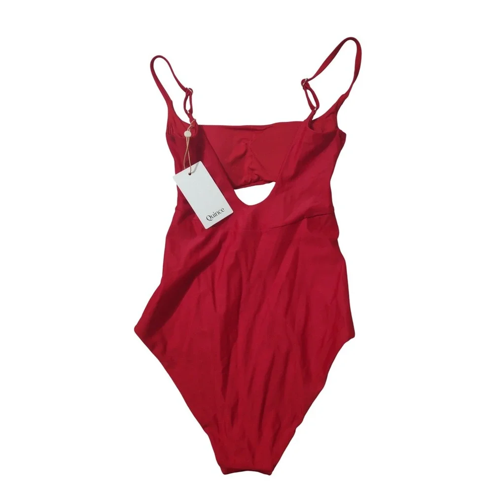 Quince Italian Cut-Out One-Piece Swimsuit Cherry Red Size S NWT